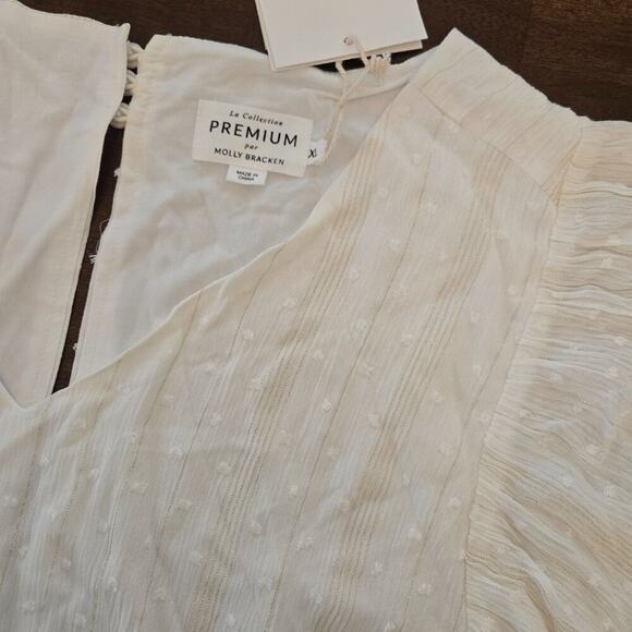 NWT Molly Bracken Women's White Short Dotted Swiss Dress Off White Gold Size XL - Picture 5 of 13